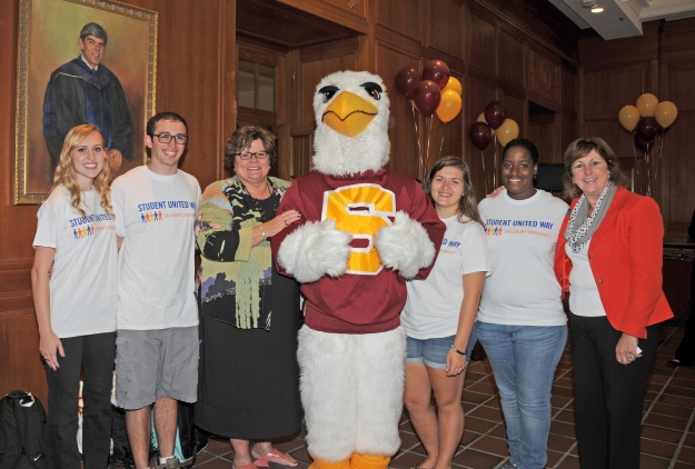 SU faculty and staff with Sammy the seagull