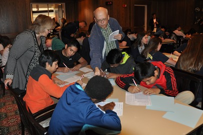 students working with professors