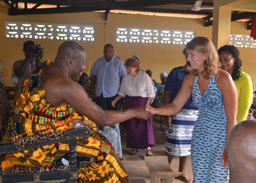 Salisbury School's Christine Cook meets a chief from the Amanokrom village.