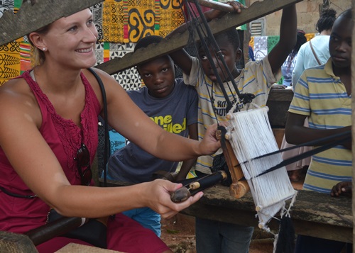 Salisbury School's Christine Cook learns weaving.  