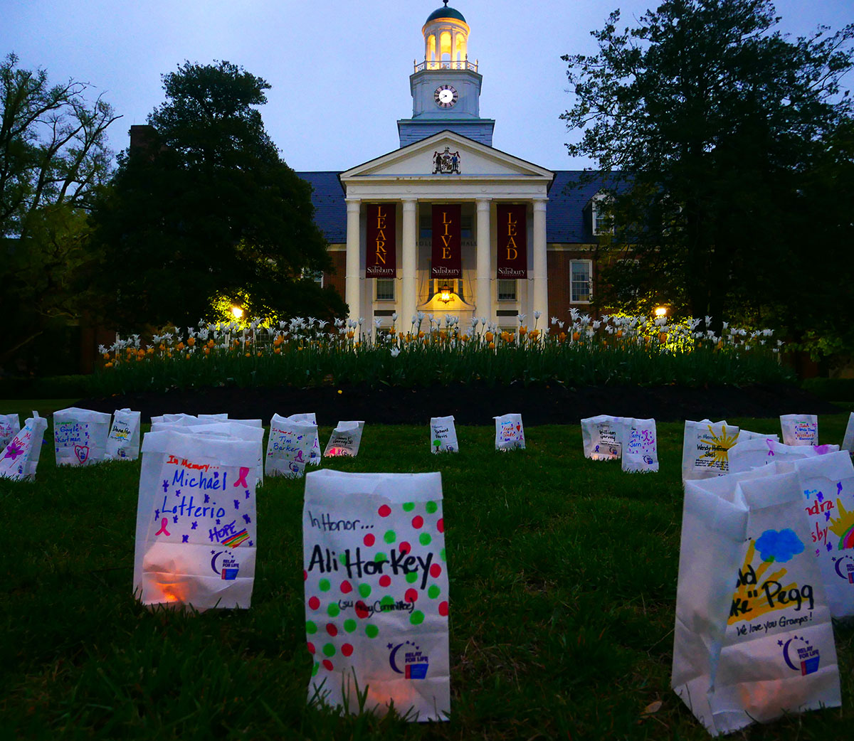 luminaries in front of Holloway Hall