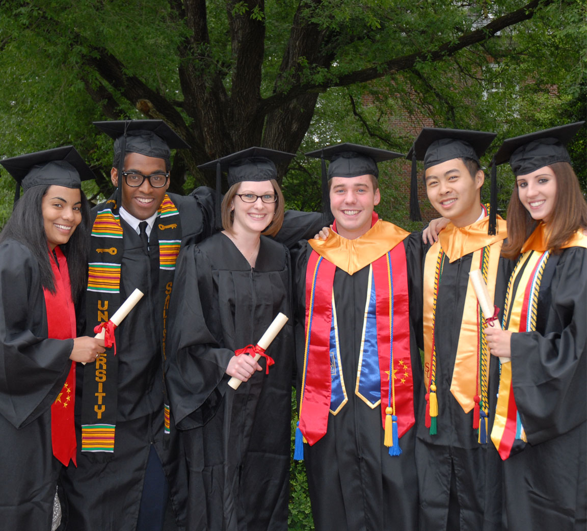 Students in commencement regalia