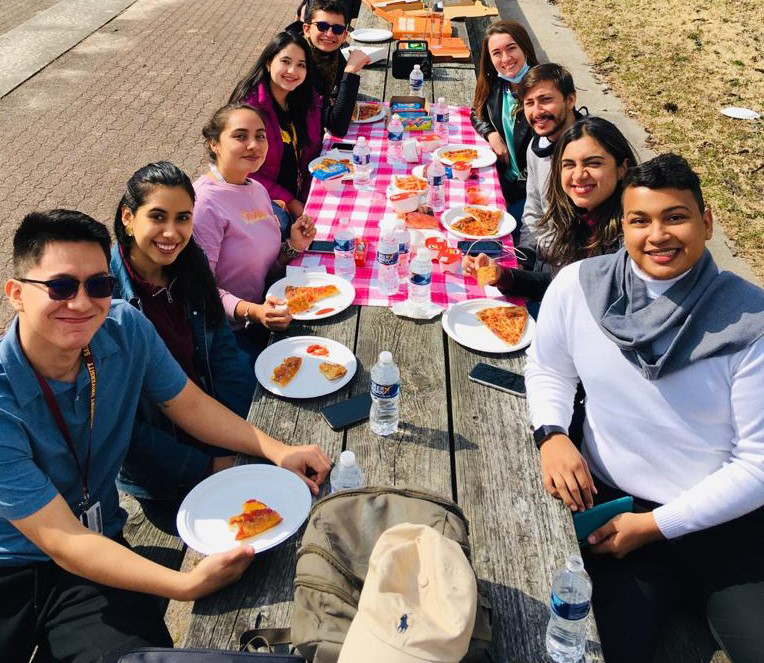 Group of students at picnic table