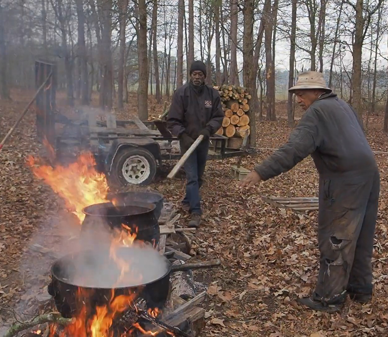 Two men cooking