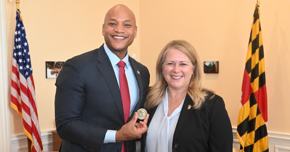Maryland Governor Wes Moore with SU President Carolyn Ringer Lepre